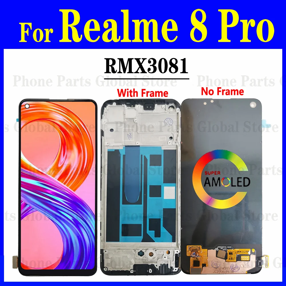6,4-дюймовый ЖК-дисплей для OPPO Realme 8 Pro 4G с рамкой RMX3081, ЖК-дисплей, сенсорный дигитайзер, сенсорный датчик в сборе для Realme 8 Pro, ЖК-дисплей