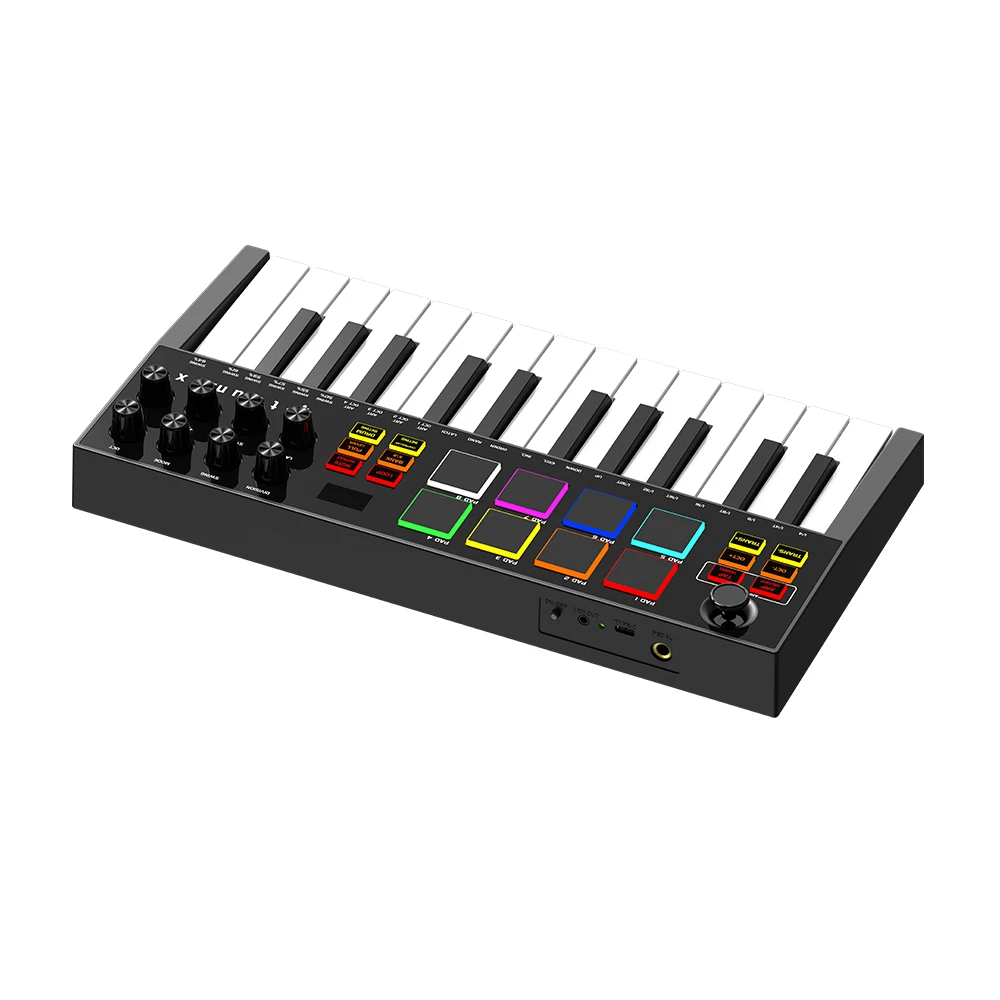 MD03 MIDI Keyboard – Portable 25-Key Controller with Dynamic Keys, 8 Knobs, Color Pads, Arpeggiator, OLED, Type-C & Bluetooth