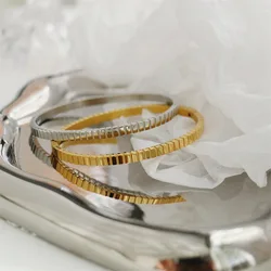 Vintage Stripe Lattice Stainless Steel 18K Gold Plated Wrist Bangle Bracelets for Women Waterproof Fashion Jewelry Gift
