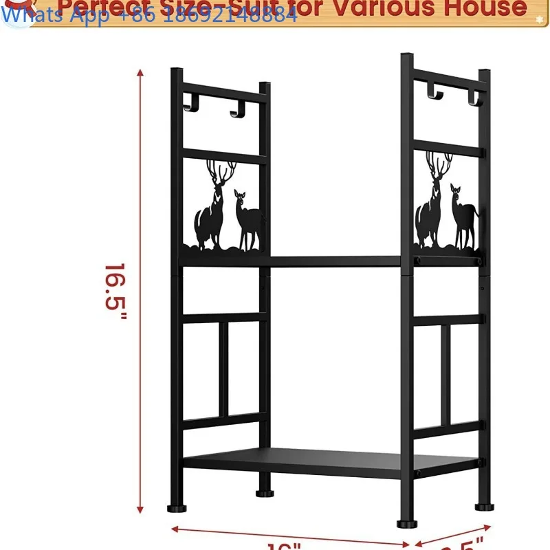 Iron Double-Layer Firewood Rack American Style Log Storage Rack Indoor and Outdoor Fireplace Wood Rack with Adjustable Pad