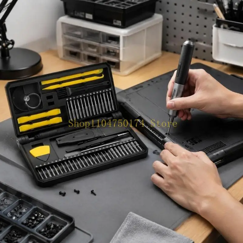 Small Electronics Repair with Electric Screwdriver, 58 Piece Laptop Service Set with Metal Driver Tips and Carry Storage Box Use