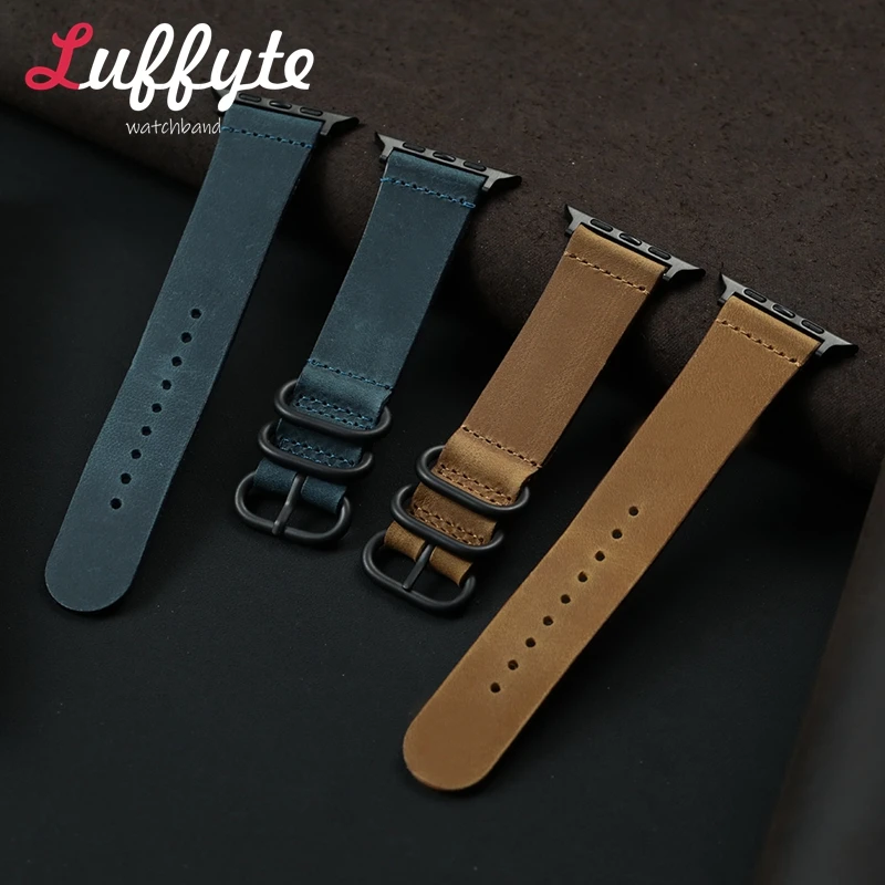 Rindsleder-Uhrenarmband für Apple Watch 38/40/41/42/44/45/46/49 mm Band für Iwatch 1-11 SE Ultra 3 2 Crazy Horse Leder-Uhrenarmbänder