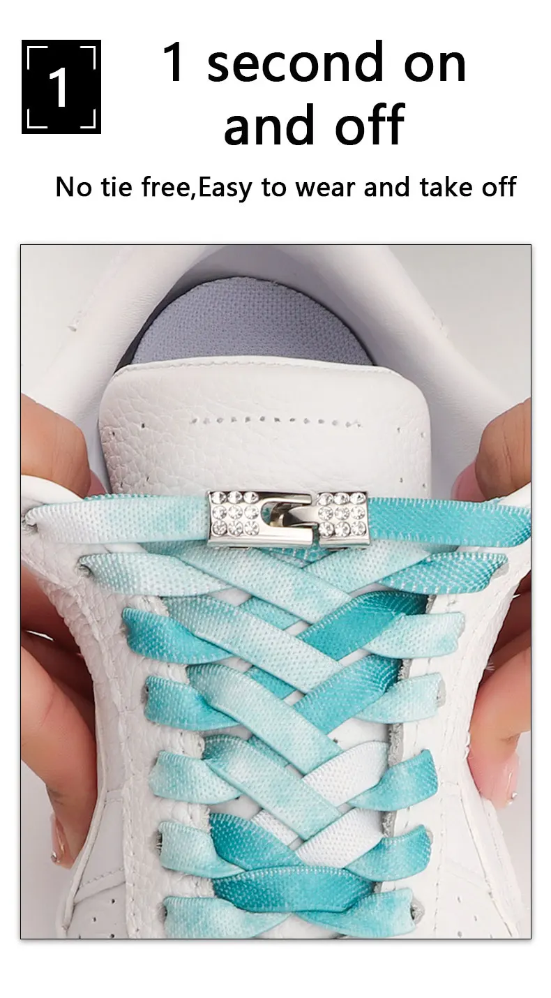 Diamant-Kreuzschloss-Schnürsenkel, Regenbogenfarbene, elastische, flache Schnürsenkel für Sneaker, ohne Schnürsenkel, für Kinder und Erwachsene, Gummibänder, Schnürsenkel – Detail 3
