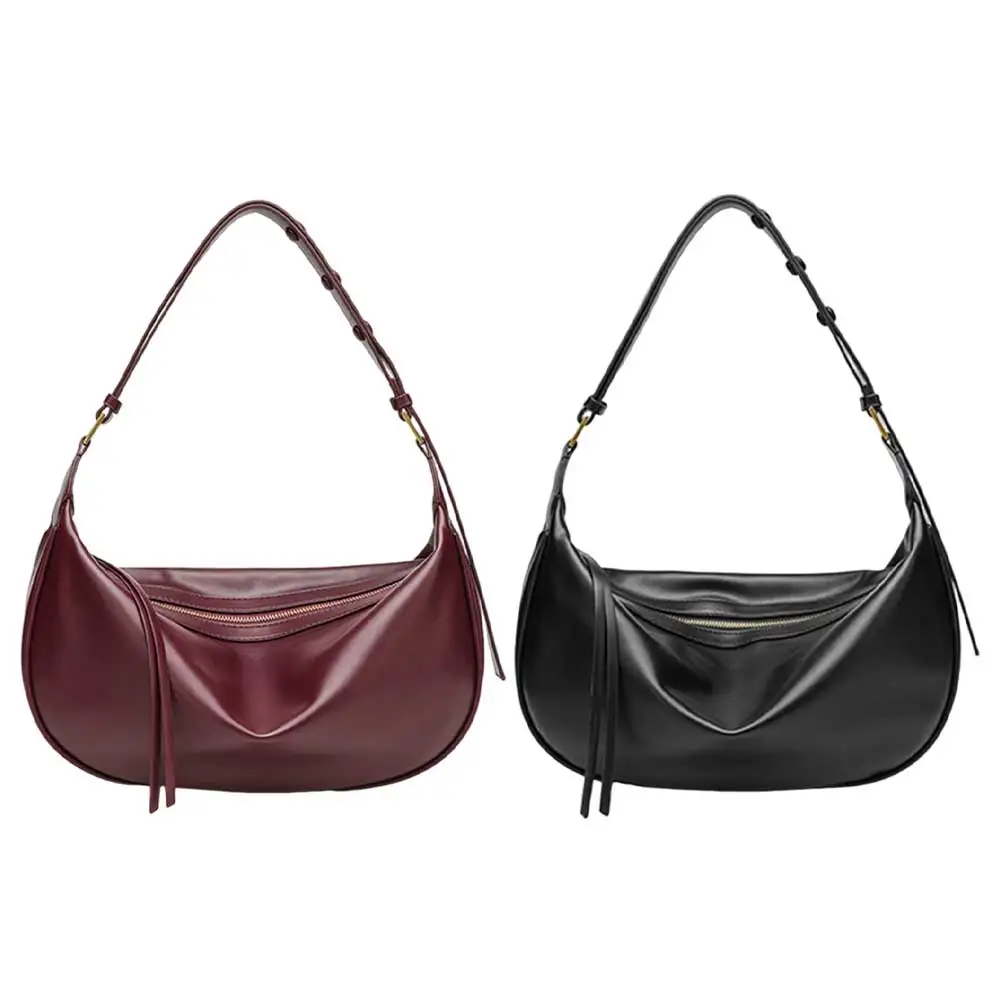 

Women PU Shoulder Bag Stylish Dumpling Tote Solid Color Trendy Designer Handbag Zipper Closure Soft Carrying Bag Top Handle Bag