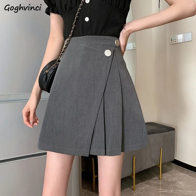 

Women High Waist Irregular Button Pleated Mini Pencil Skirt Slim A-line Solid Trendy Design Female Sexy Split Elegant Party Chic