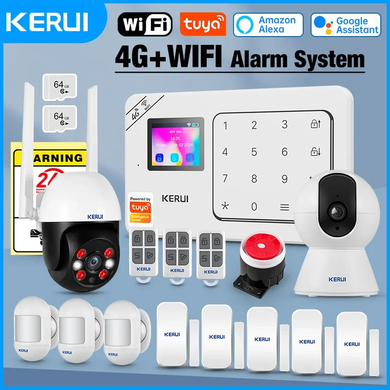 

KERUI Home Alarm System Suppor Alexa, W184 Tuya Smart Home Sesurity Alarm 4G/WiFi Wireless Burglary Protection PIR Motion Sensor