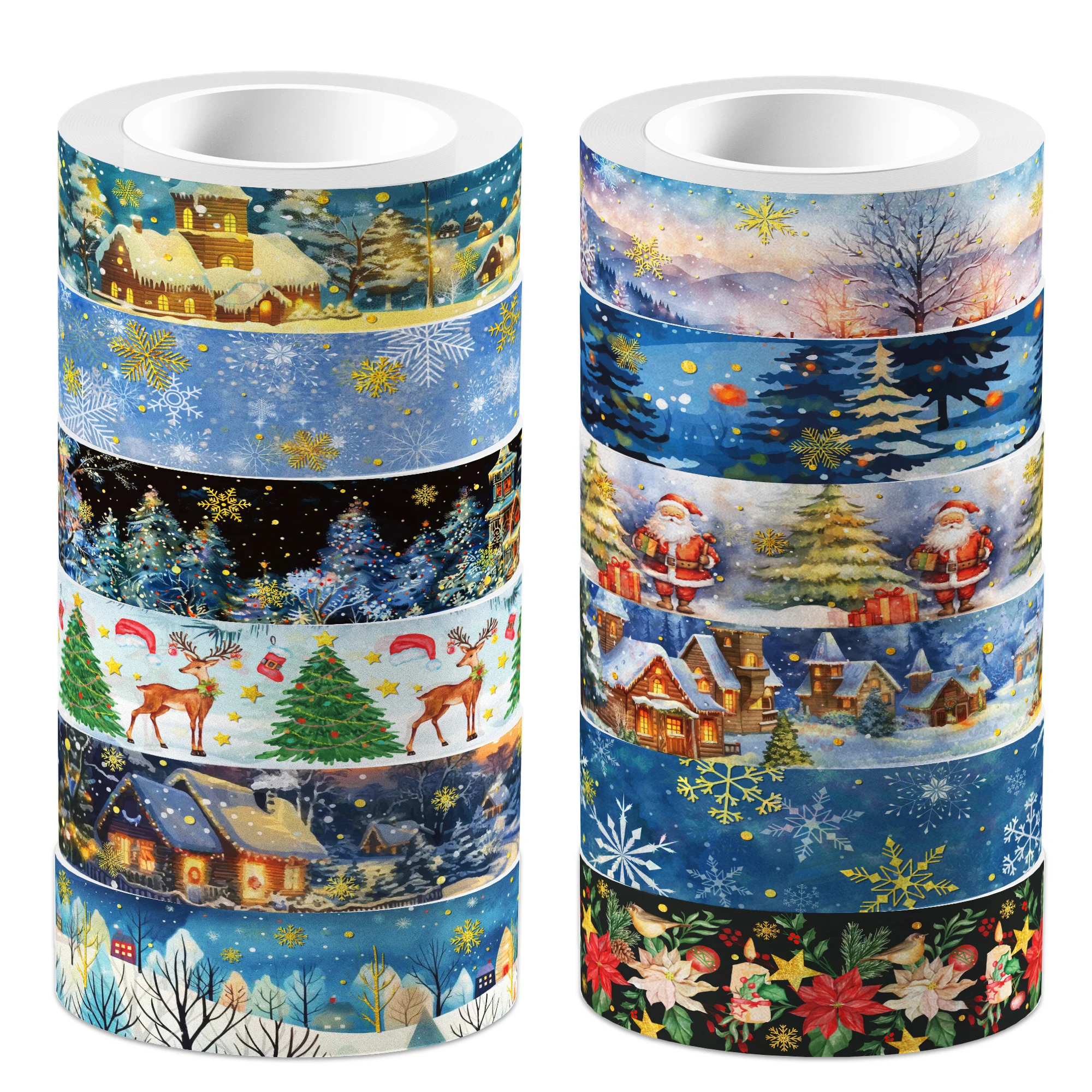 12 Rollen Weihnachten Weihnachtsmann Hirsch Schneeflocke Masking Washi Tape Party Handbuch Etikettenaufkleber für Scrapbooking Tagebuch Journal