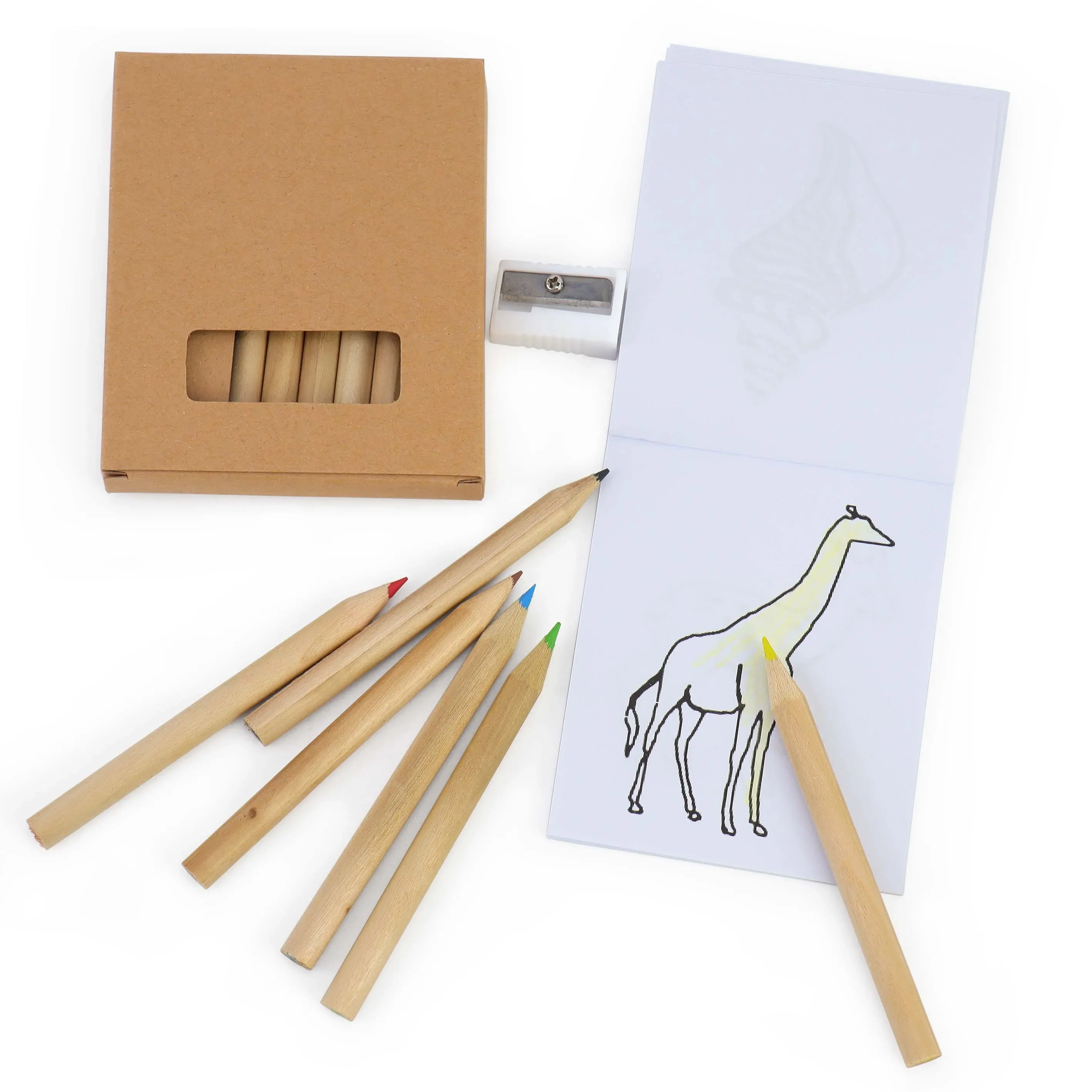 

12PCS Kids Coloring Set Drawing Pad 6 Color Pencils & Sharpener Animal Theme Art Gift for Boys Girls Baptism Wedding Party Favor