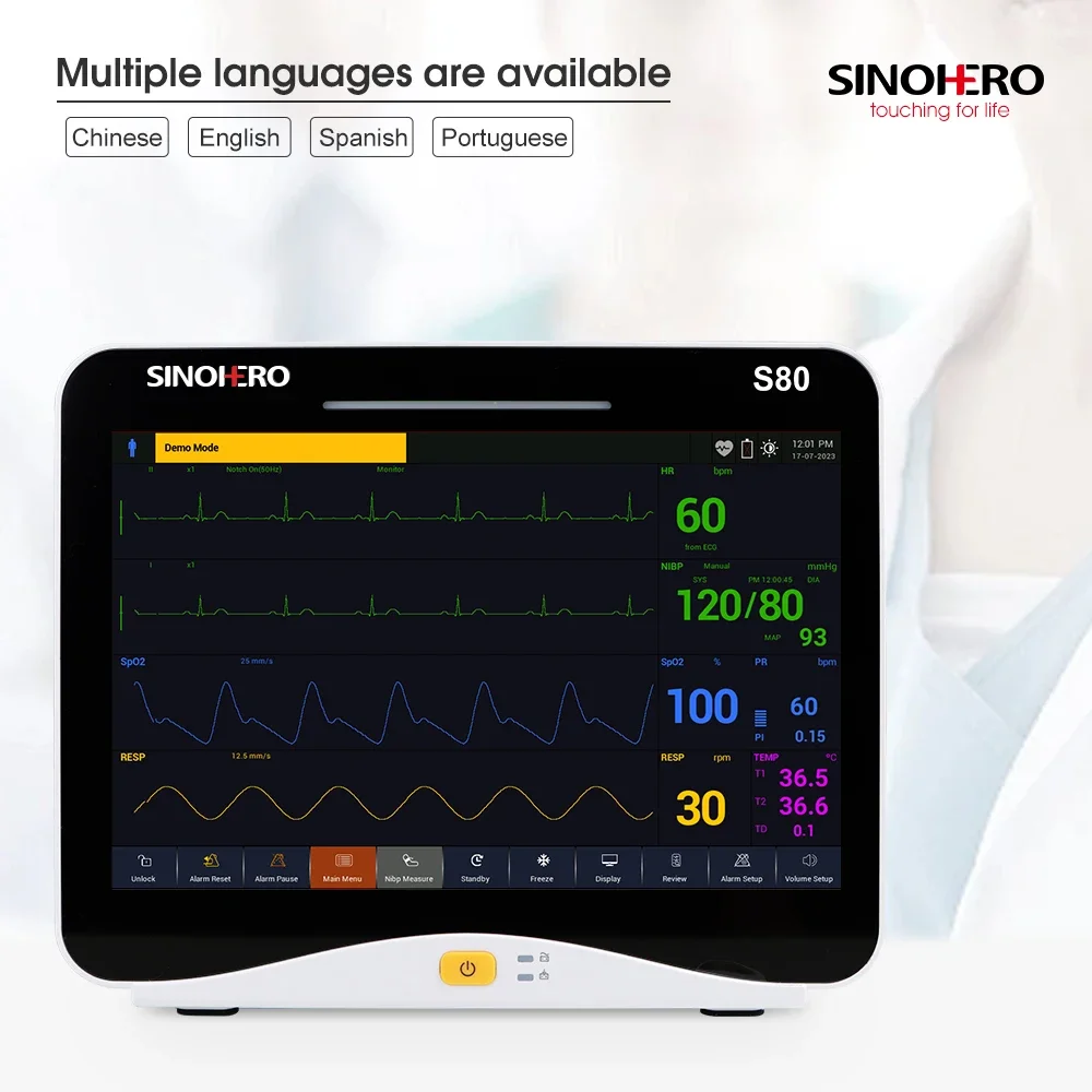 Multi-Parameter Patient Monitor ICU and Clinical ECG RESP NIBP SpO2 TEMP Monitoring 10.1''Touch Screen  NEW S80