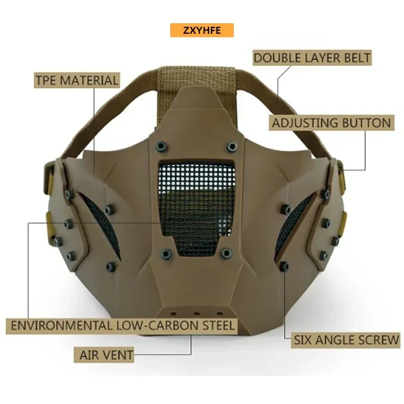 ZXYHFE Tactical Hunting IRON Half Face Mask Shooting Airsoft Paintball Accesories Halloween CS Wargame Outdoor Sports Equipment