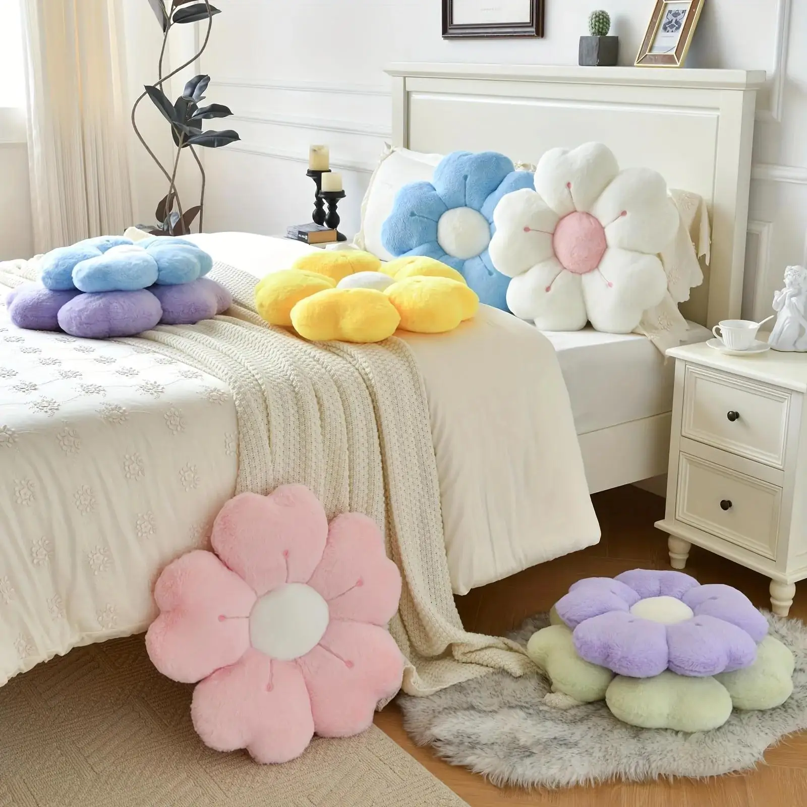 Flower Pillow Cushion Creative Plush Cushion Multicolor Soft Home Cushion Against the Waist Girls Nap Pillow Bedroom Seat Pillow