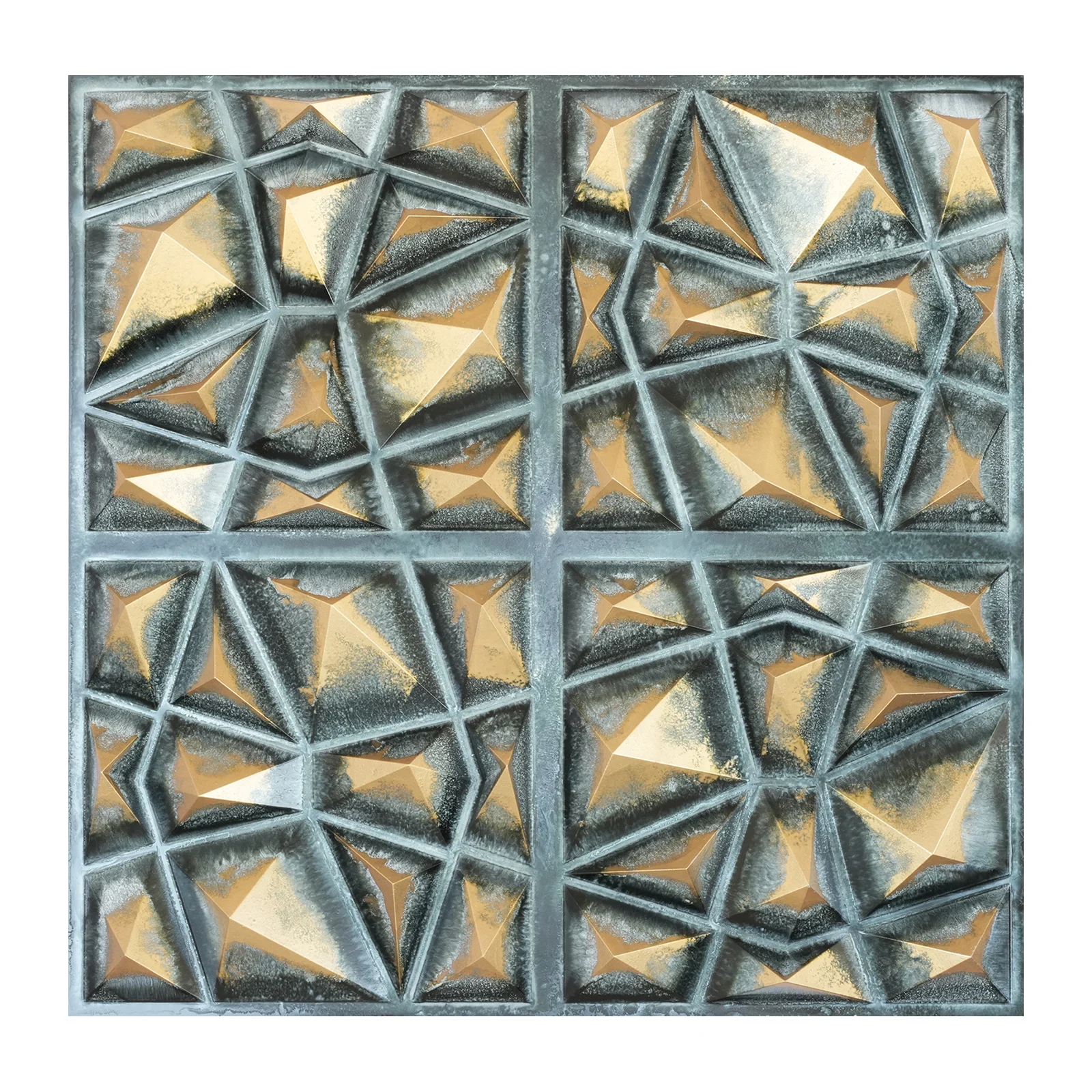 Aged ceiling tile, Pressed Tin Ceiling Tile, Interior decorative panel for Store PLM101 Bluish gold 10pcs