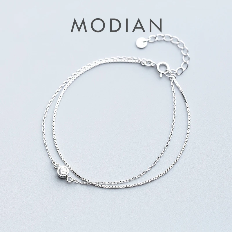 Modian New Luminous Clear CZ Double Layer Bransoletka dla kobiet 925 Sterling Silver Minimalizm Bransoletka Fine Jewelry Akcesoria
