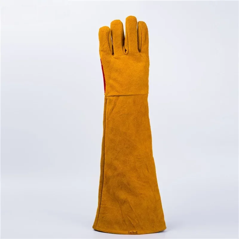 23.6 Inch Long Sleeves Leather Welding Gloves, Heat Resistant Stove Fire and Barbecue Gloves, Puncture Resistant Gloves for Gard