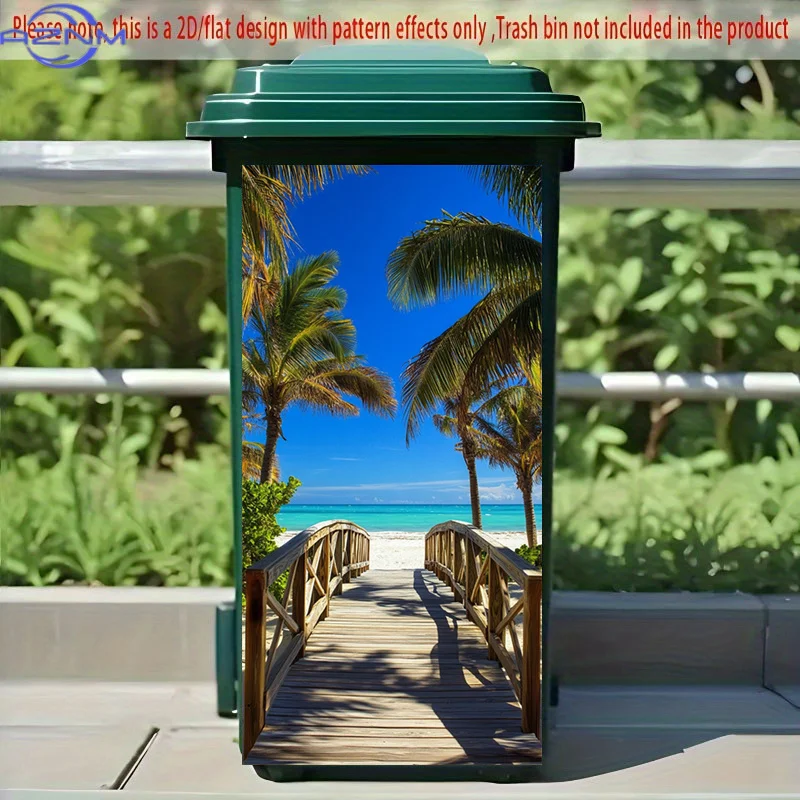 Tropical Paradise Stickers Decoration, Beach Front Path Stickers, Abstract Stickers, Ocean Blue Trash Can Decals, Modern Trash