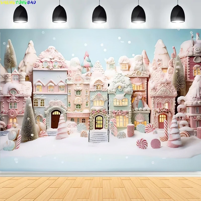 

Christmas Day Bell Wreath Golden Child Photography Backdrop Props Family Portrait Gingerbread House New Year Background CT-11