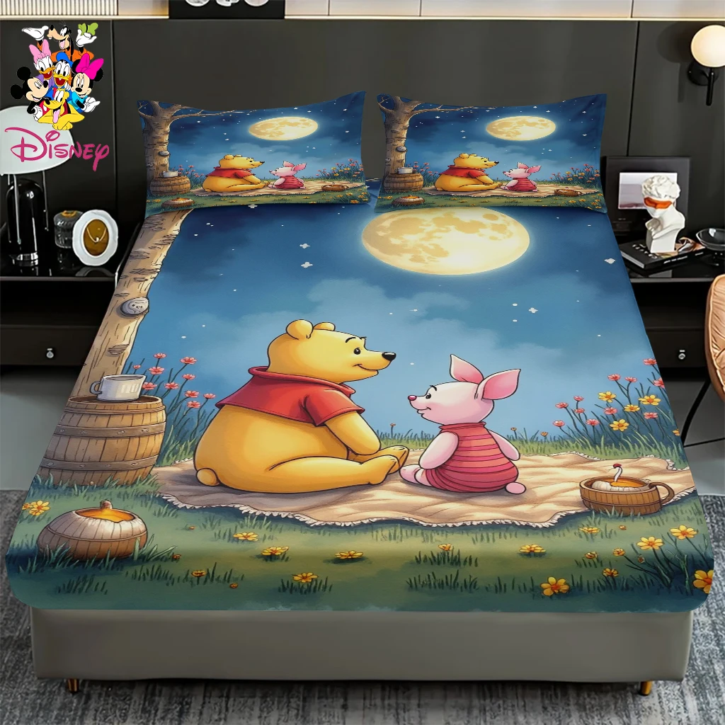 Juego de sábanas ajustadas de Winnie the Pooh y lechones de Disney, decoración suave y cómoda para el hogar, para dormitorios y habitaciones de invitados, redondas durante todo el año, 2/3 Uds.