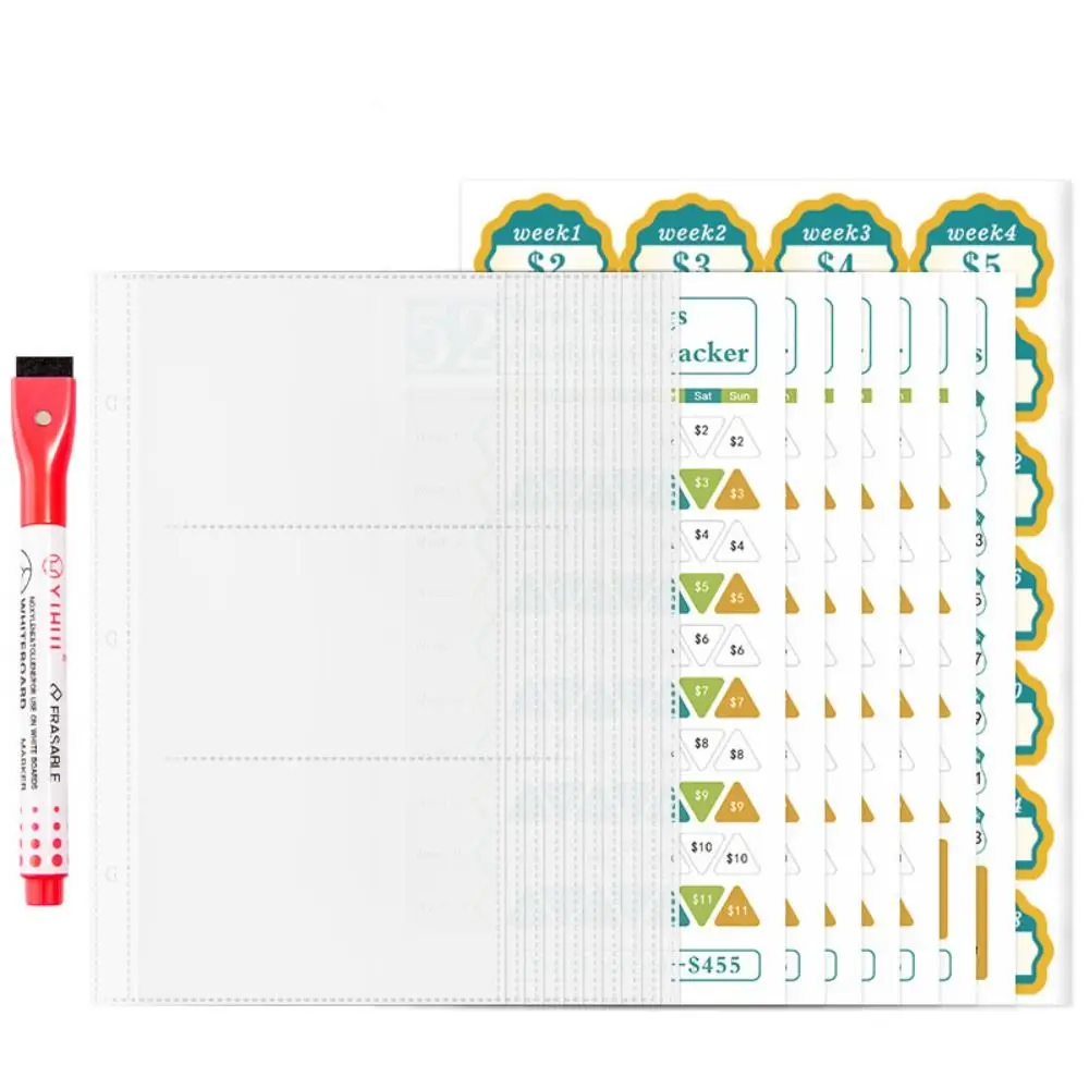 52 Weeks Envelope Challenge Binder Waterproof Colorful Money Saving Challenge Loose Leaf PU Leather Savings Tracking Sheets