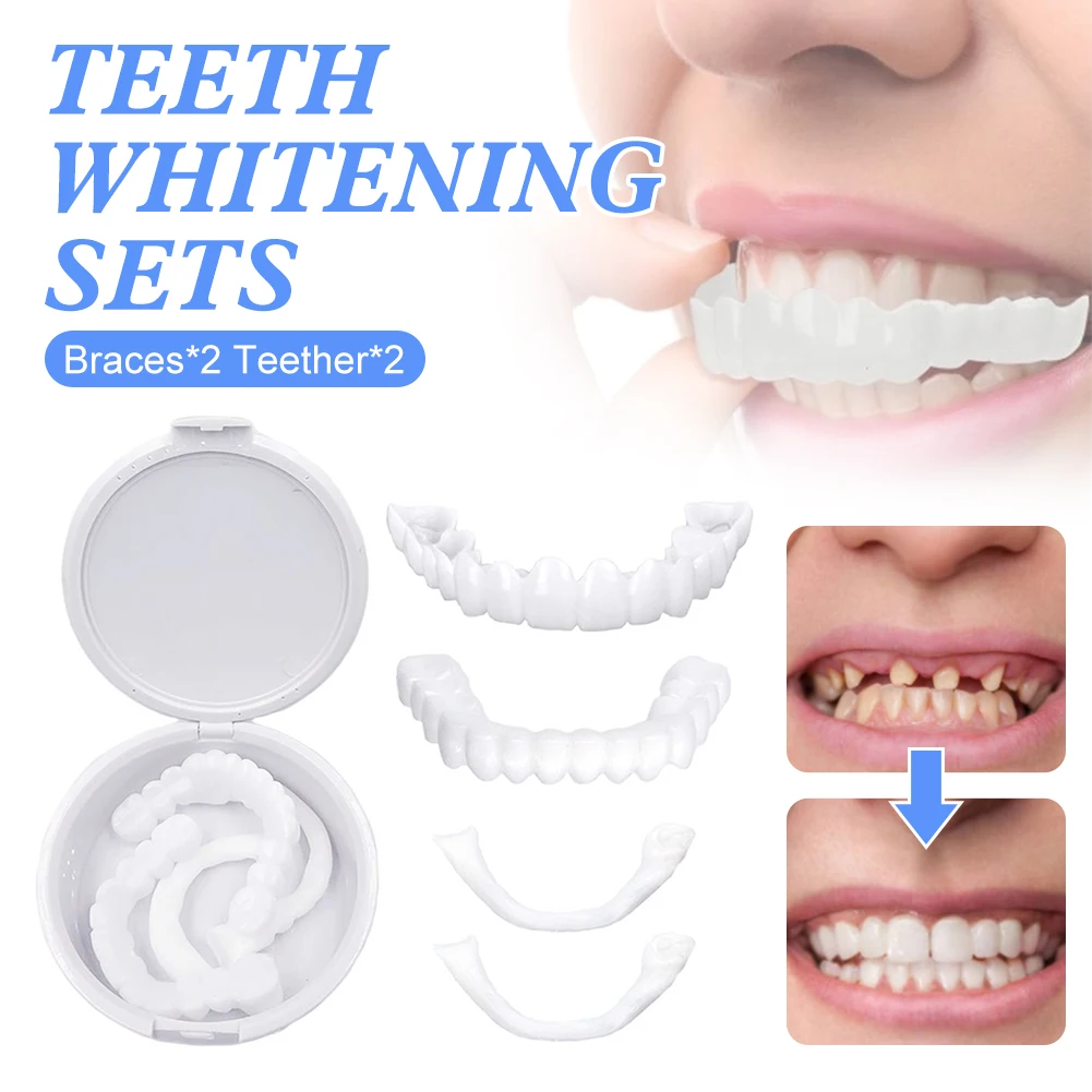 

Sdotter 1 Pair Teeth Veneers Whitening Dentures Imitation Braces Temporary False Teeth Cover Perfect Smile Comfortable Fit Dentu