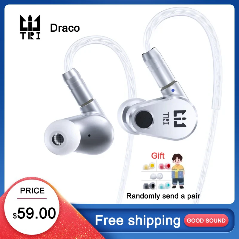 TRI DRACO Dual Dynamic Driver In Ear Monitor Wired Headset With Silver-Plated Copper Cable Headphones HiFi Stereo IEM Earphones