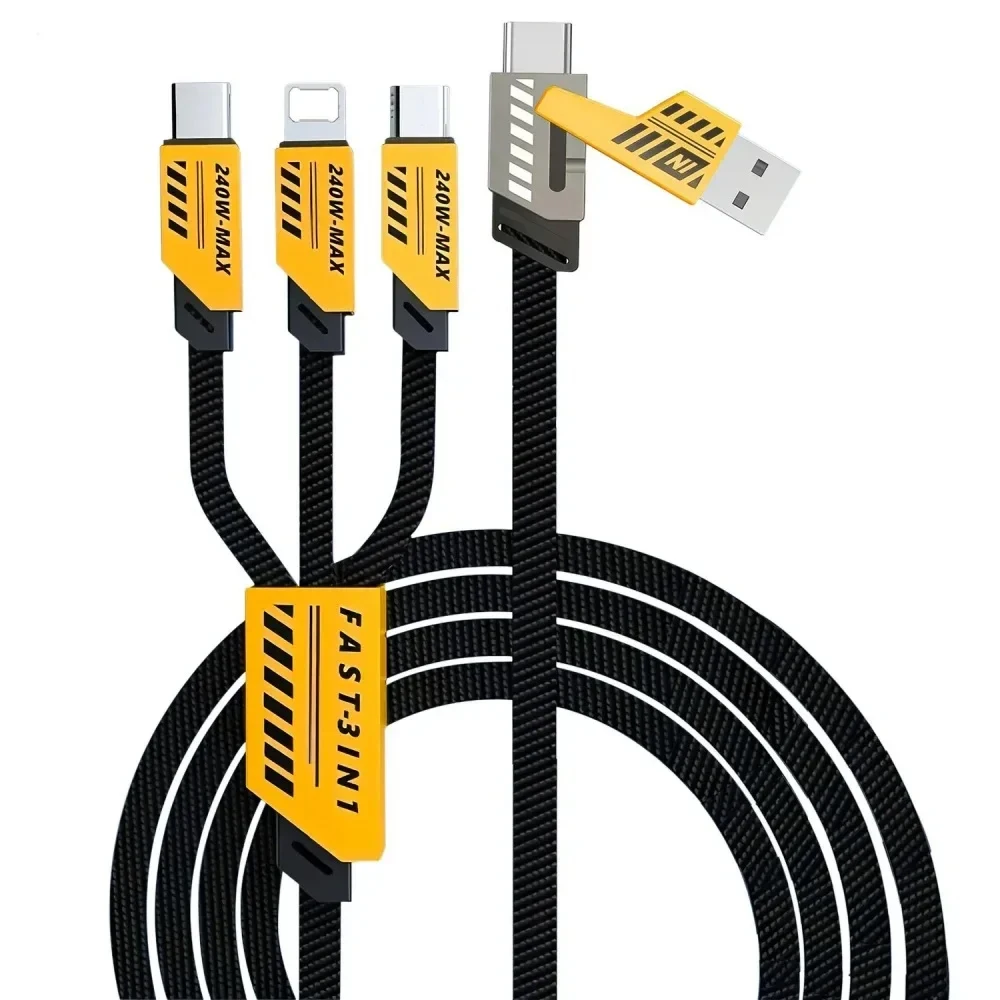 2 IN 3 Nylon-Geflochtenes Multi-Port-Ladekabel Typ C Kompatibel mit iPhone 16 Samsung Xiaomi Mobiltelefon