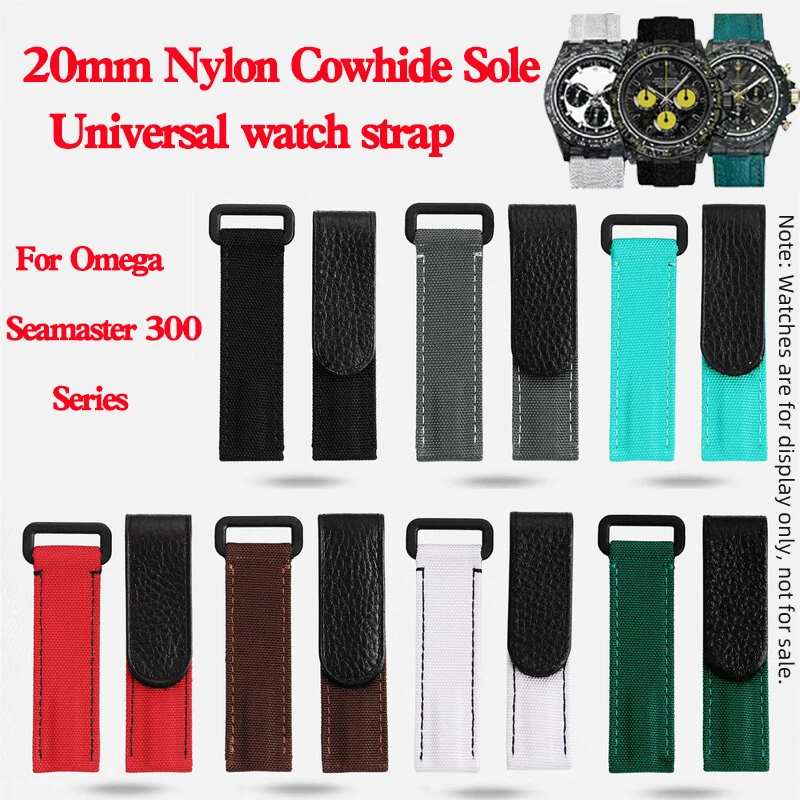 

Нейлоновый кожаный ремешок для часов Omega Seamaster 300, 20 мм, универсальный ремешок для часов, сменный браслет премиум-класса, черный, коричневый, зеленый, белый