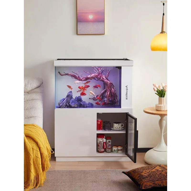 Ultra-white glass fish tank with cabinet integrated landscaping aquarium 2025 new living room sofa side fish tank household