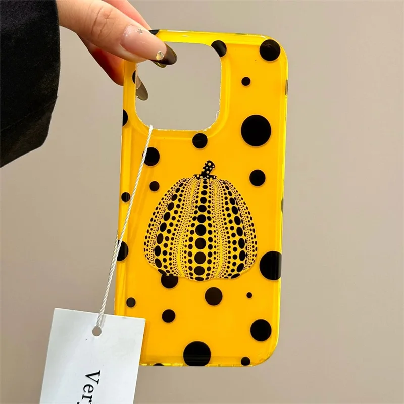 Transparente schwarze Polka Dot-Kürbis-Handyhülle mit großem Loch für iPhone 11, 12, 13, 14, 15, 16 Pro Max – Detail 2