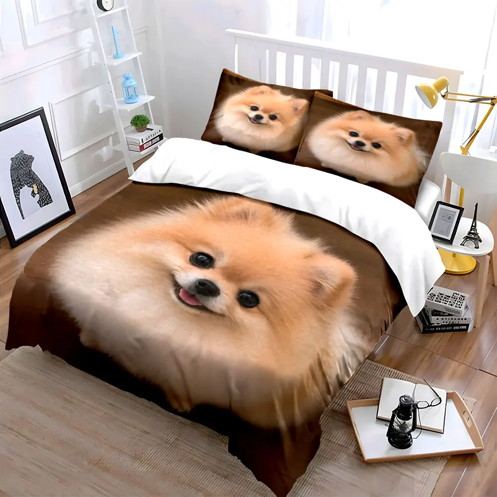 Fluffy golden dog's back view Printed Duvet Cover Set1 Duvet Cover+2 PillowcaseMulti Size Bedroom Bedding Decor Luxury Gift