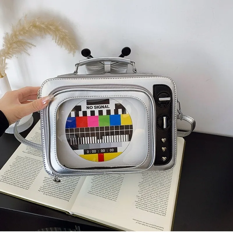 

Detachable Bow Mochila Square Transparent Mochilas Mujer 2025 New School Bag Television Backpack Crossbady Sac Femme