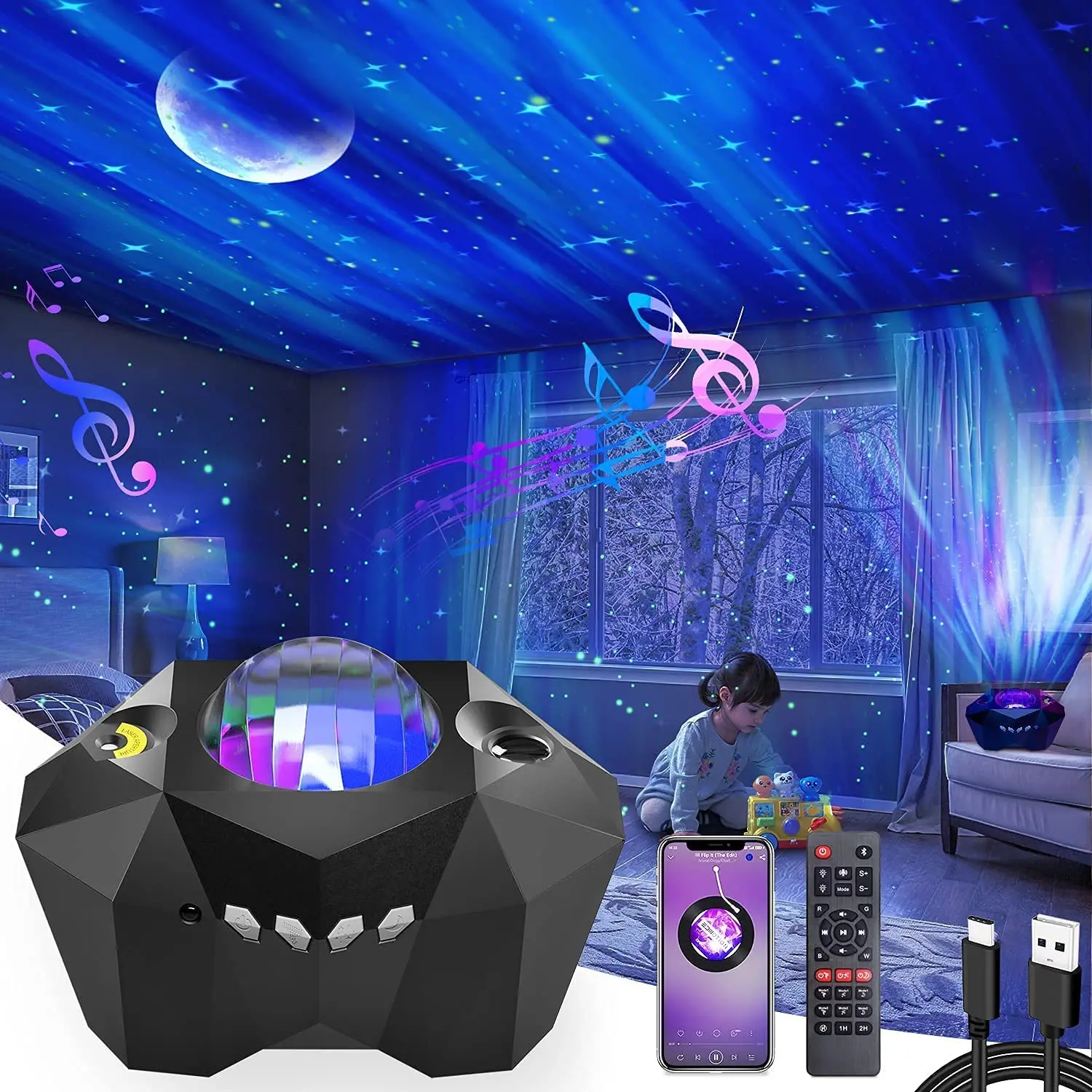 LED Galaxy Projector Star Night Light with Bluetooth Speaker Aurora Projector Lamp for Kids Bedroom Home Decor Gift Nightlights