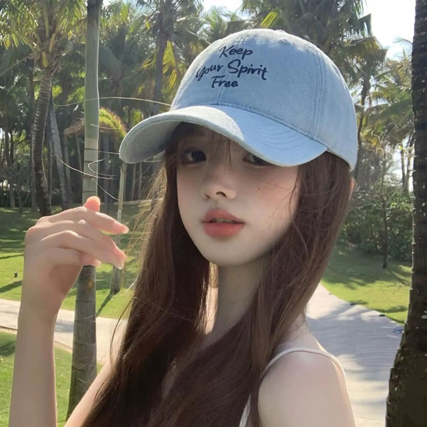2026 New Korean Style Embroidered Letter Denim Baseball Cap Women's Wide Brim Large Head Circumference Face Slimming Hard Top...