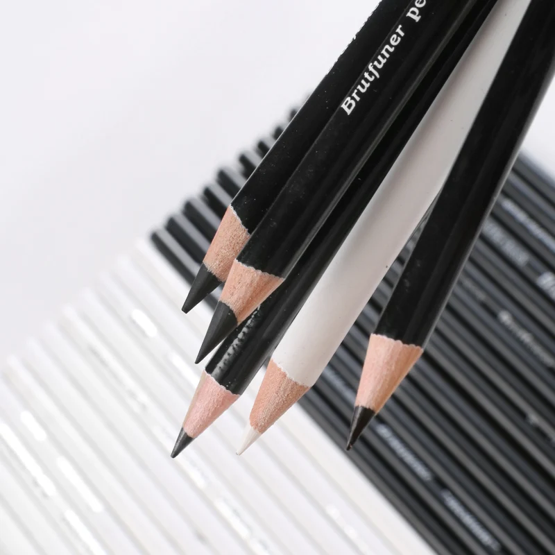 Brutfuner 12Pc Weiß & Schwarz Farbige Bleistifte Berufs Öl Farbe Bleistift Zeichnung Bleistift Set Skizze Schule Student Kunst Liefert – Detail 4