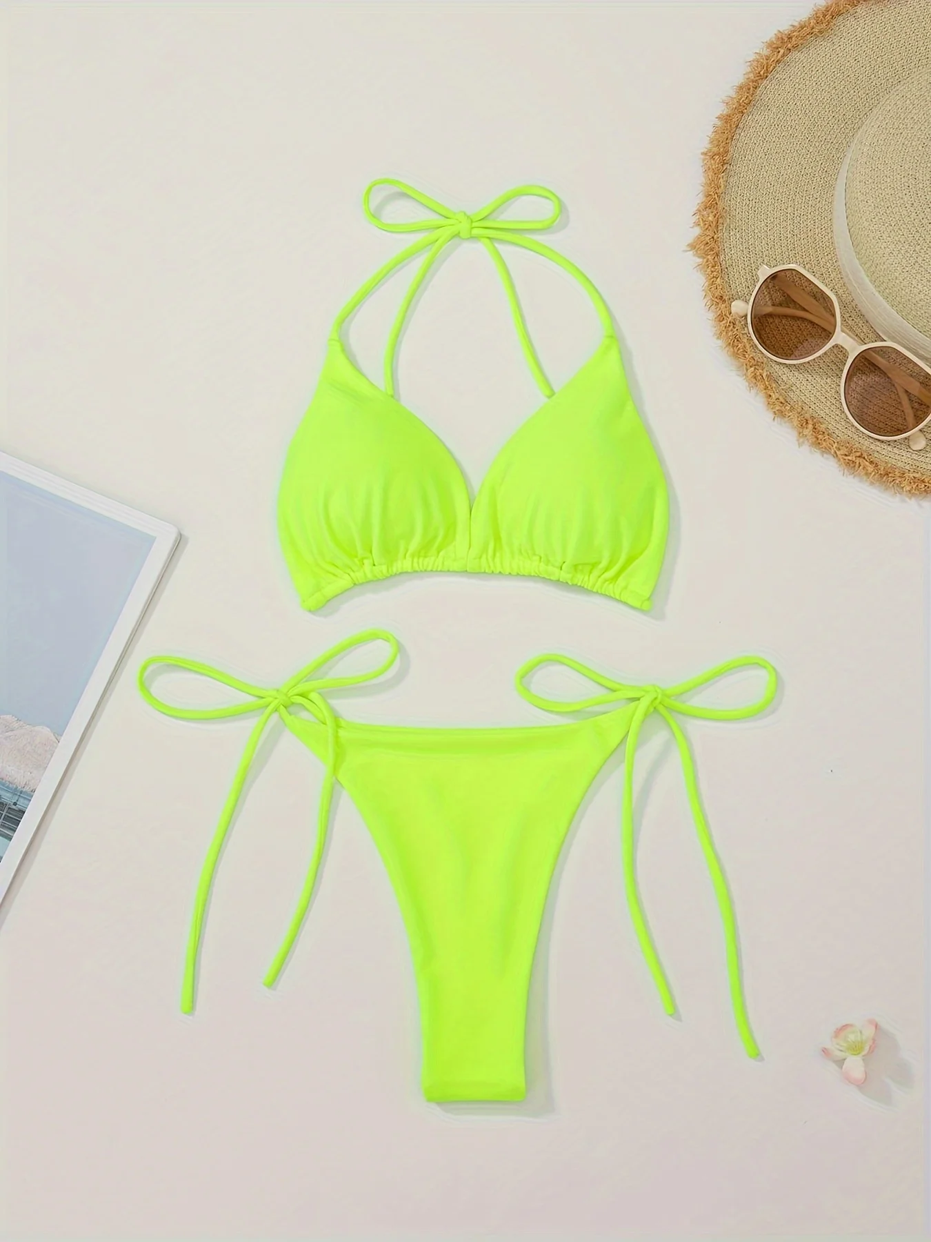 

New European and American Style Solid Color Sexy Strappy Backless Halter Neck Women's Fashion Bikini Swimsuit