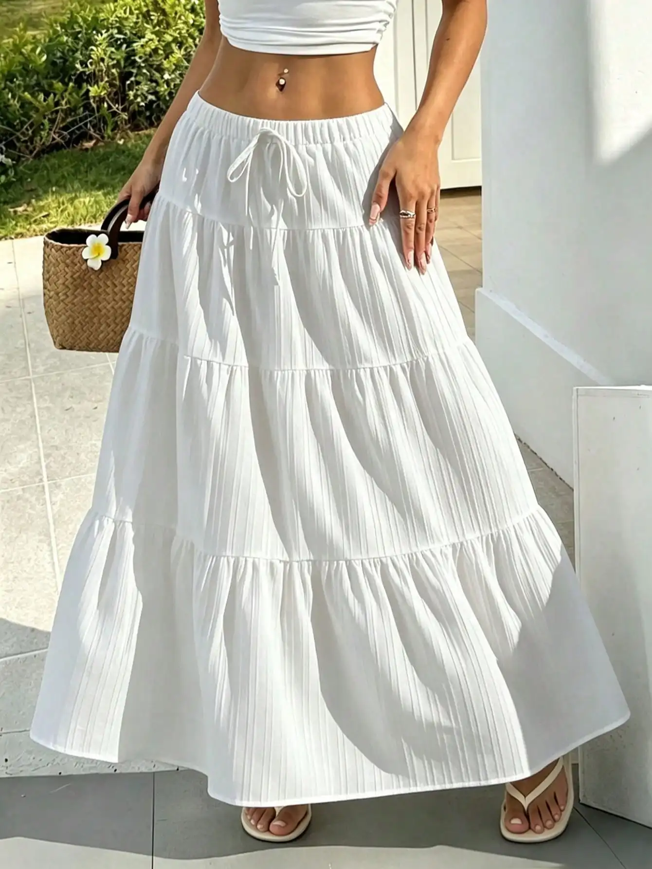 Spring Summer Women's Half Length Skirt with Strap Splicing Large Swing Skirt Loose Long Skirt Women's Wear - view 5