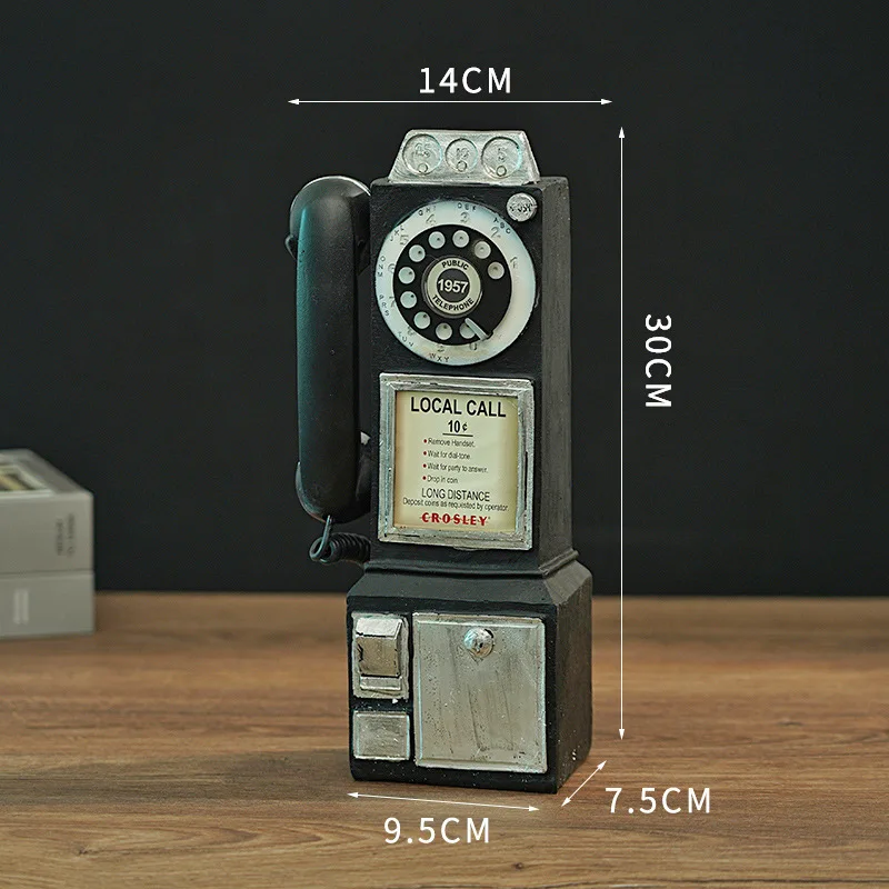 Vintage Rotate Classic Look Dial Pay Phone Model Retro Booth Home Decoration Ornament Phone Booth Call Telephone Figurine