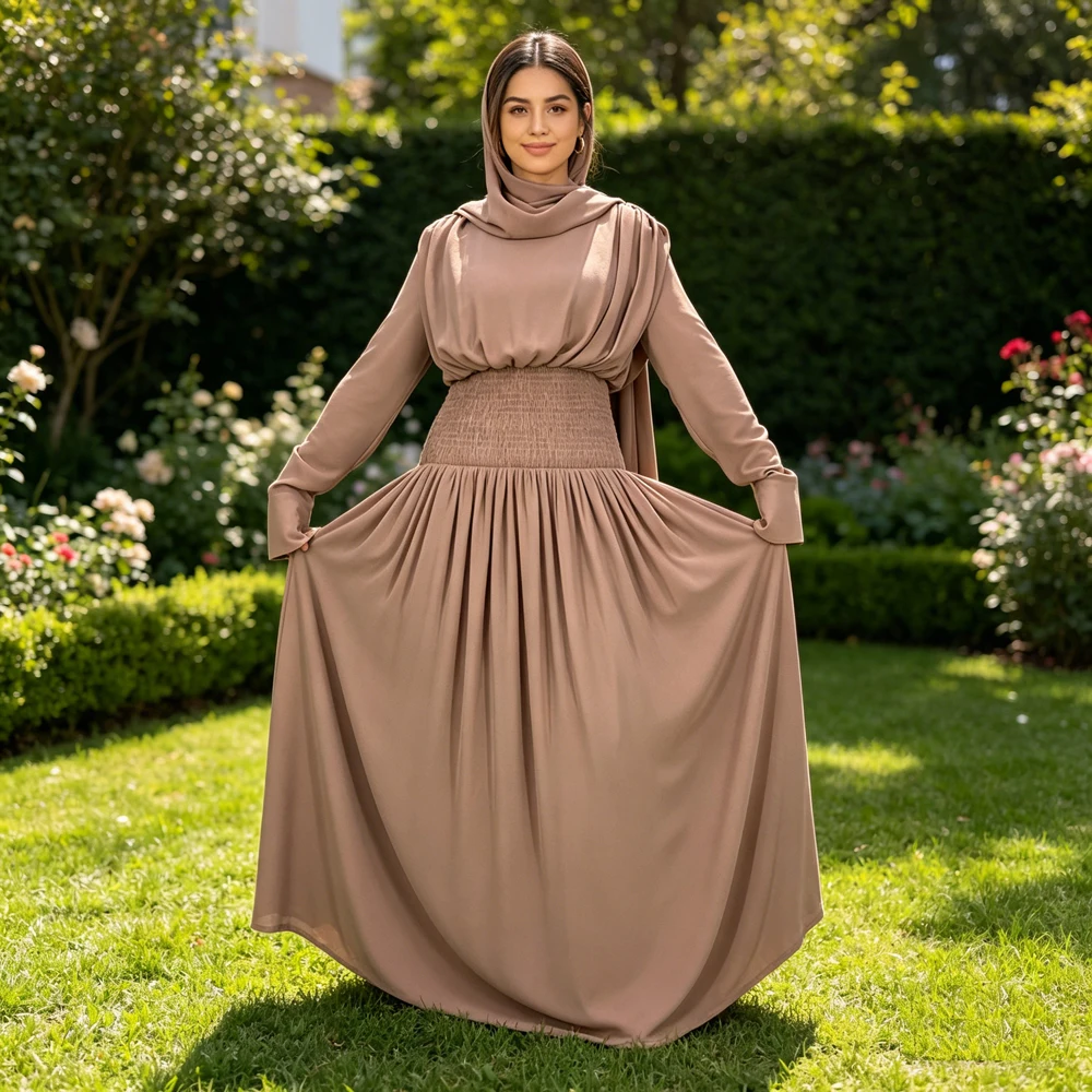 

Dubai Chiffon Muslim Dress With Hijab Abaya Women Caftan Turkey Marocain Robe Femme Islamic Party Clothing Kebaya Musulmane Gown