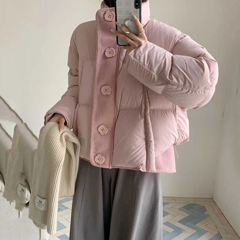 الشتاء قصيرة رقيق الصلبة الوقوف طوق أسفل سترة الإناث رشاقته الدافئة نفخة السترات النساء الأبيض بطة أسفل سستة باركر أبلى