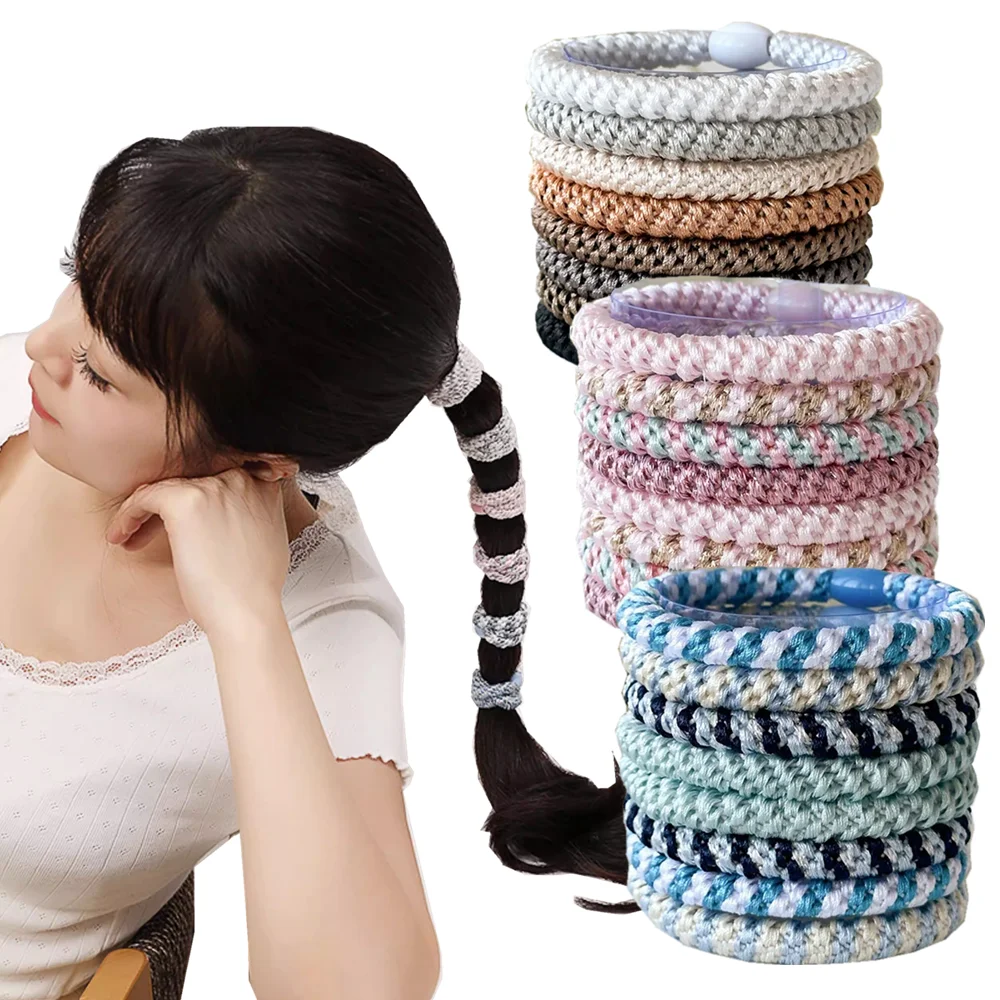 8 Stück Damen Hochelastisches Geflochtenes Haarband Buntes Dickes Pferdeschwanz-Haarband Langlebiges Haarband Ohne Schädigung Haaraccessoire