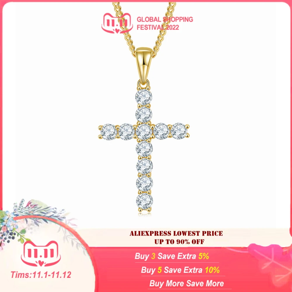 

IsRabbit 18K Gold Plated 3MM/4MM/5MM D Moissanite 모이사나이트 Cross Pendant Necklace 925 Sterling Silver Luxury Jewelry Drop Shipping