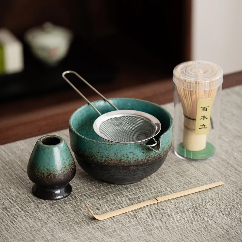 

5-Piece Exquisite Matcha Tea Ceremony Set, Ceramic Kiln Matcha Bowl, Matcha Tea Set, Bamboo Spoon, Mixer Holder, Tea Mixer, Sieve, Tea Spoon, Traditional Matcha Preparation Set
