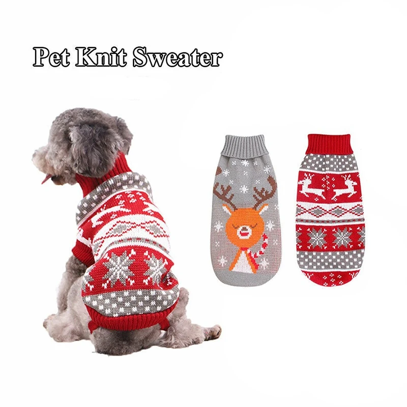 Dog Ugly Christmas Reindeer Sweater Xmas Pet Winter Knitwear Clothes Warm Turtleneck Sweater Outfit for Medium Large Dogs