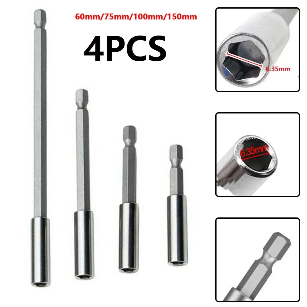 

4pcs Hexagonal Handle Extended Connecting Rod Screw Bit Extension Rod Long Handle Screwdriver Tip Holder Non-slip Hand Tools