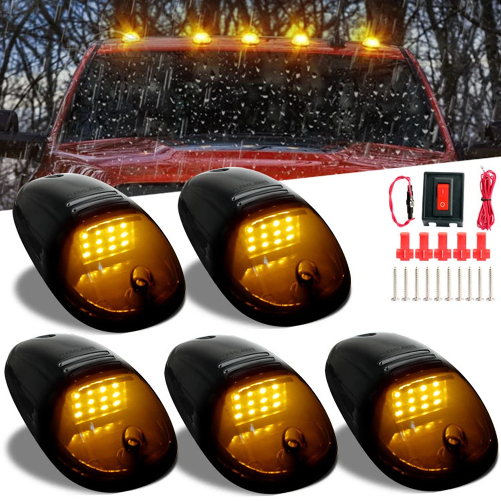 5pcs Car Roof 12 Led Light Headlamp Cab Dome Signal Lamp Driving Top Signal Light Suv Marker Truck Roof Running Marker Lamp LED