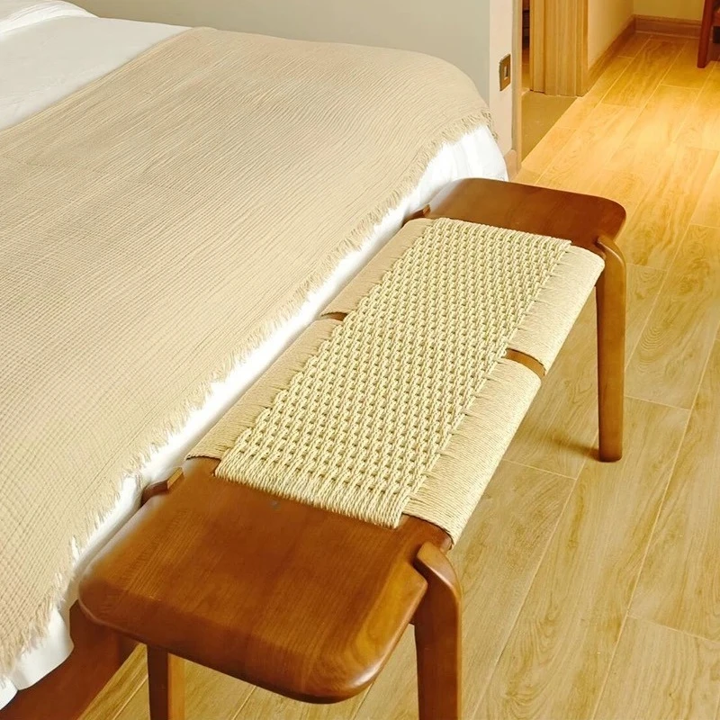 B handmade rattan bench household shoe changing stool bedroom bedside stool dining table bench