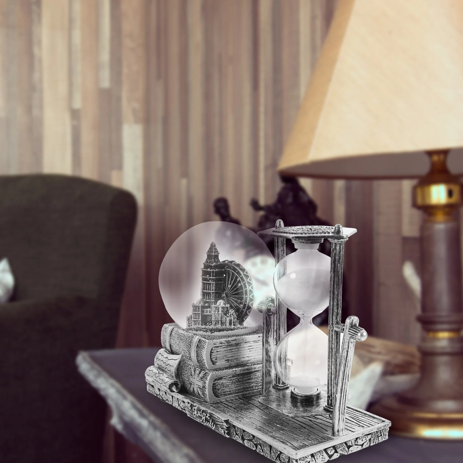 

Retro Resin Craft Sand Clock Desktop Ornament Exquisite Music Crystal Ball Indoor Home Office Decor Unique Vintage Sand