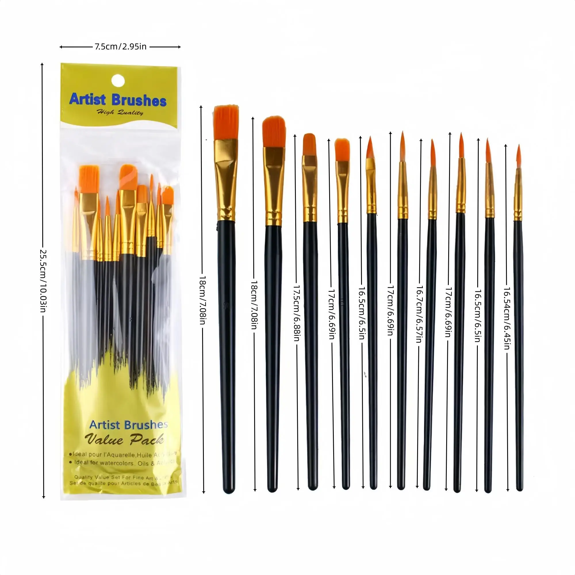 20pcs round headed pointed nylon brush cover, artist acrylic paint brush, suitable for acrylic oil painting and watercolor