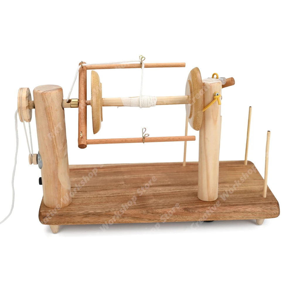 Wooden Yarn Plying Machine Fiber Twisting Tool Stepless Speed Quiet Motor Electric DIY Hand Spinning Machine for Art Yarn Roving