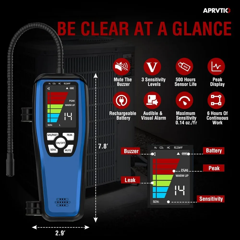 LD-200 كاشف تسرب المبردات المحمول محلل غاز الهالوجين لاختبار CFC/HFC/HCFC /r134a ، كاشف تسرب الميثان مع إنذار