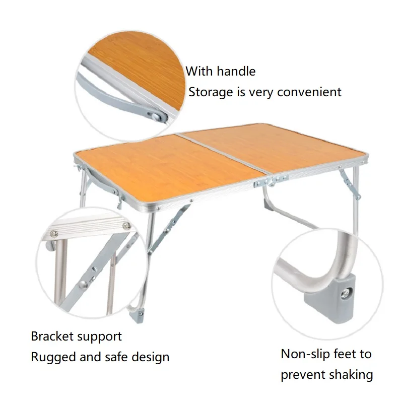 Portable Folding Table for Outdoor Camping, Aluminum Alloy Ultra-Light, Ultra-Thin Bamboo Board, Tourist Picnic Wooden Low Table